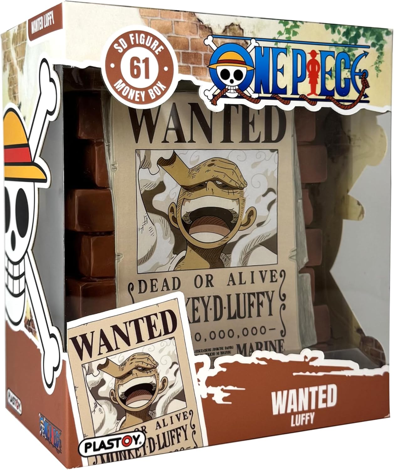 Salvadanaio One Piece Plastoy 16 Cm Con Poster Wanted Monkey D. Luffy | Modello In PVC Dipinto A Mano