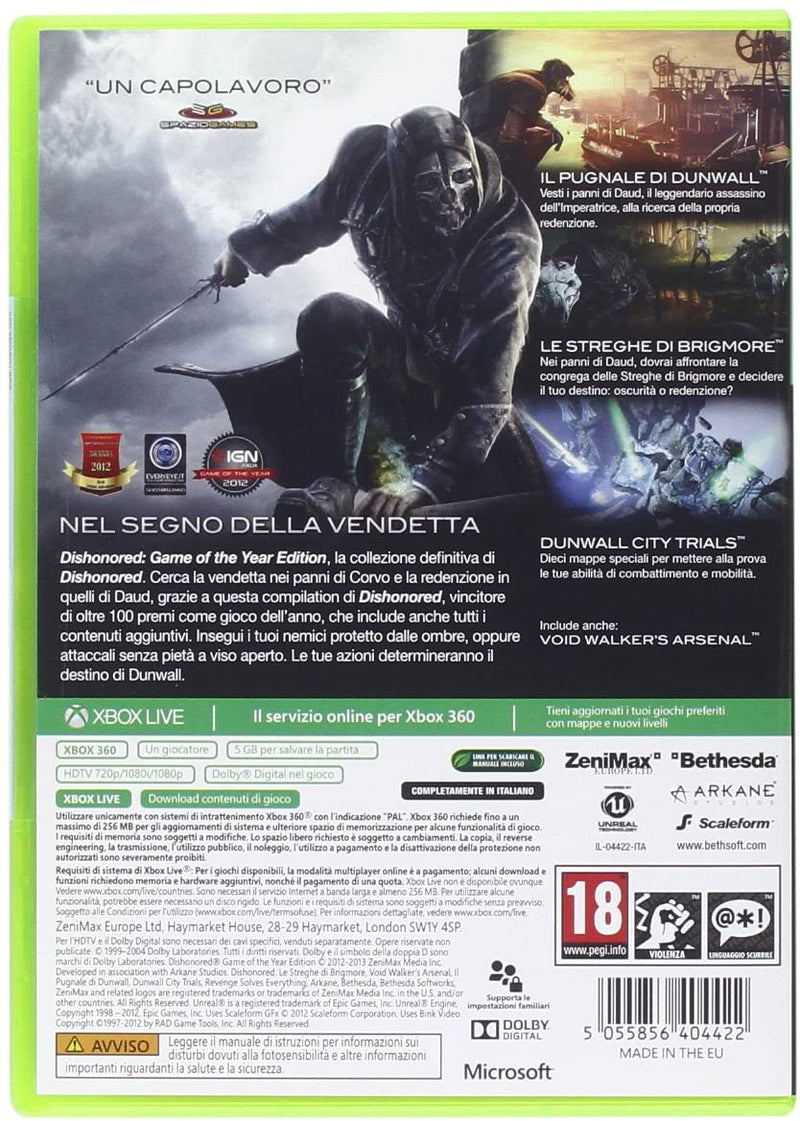 DISHONORED GAME OF THE YEAR EDITION XBOX 360 EDIZIONE ITALIANA (4574278254646)