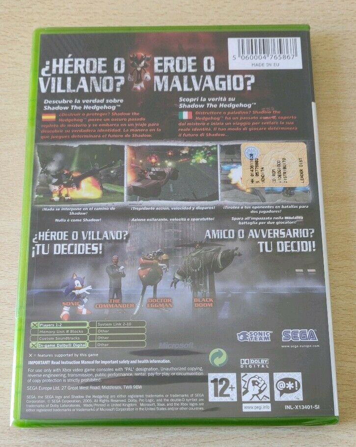 SHADOW THE HEDGEHOG XBOX (versione italiana) (4657259380790)
