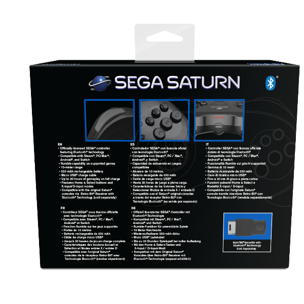 Retro-Bit SEGA Saturn BT Pad Black  [PREORDINE] (8044561793326)