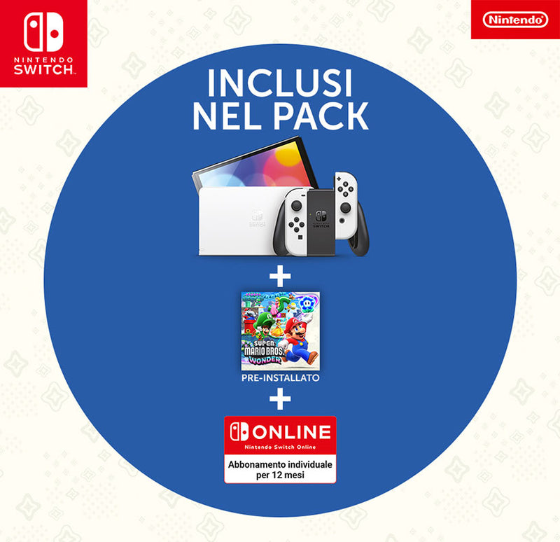 NINTENDO Switch OLED+Super Mario Bros. Wonder+12 Mesi NSO - [PRE-ORDINE] Offerta (9581969113424)