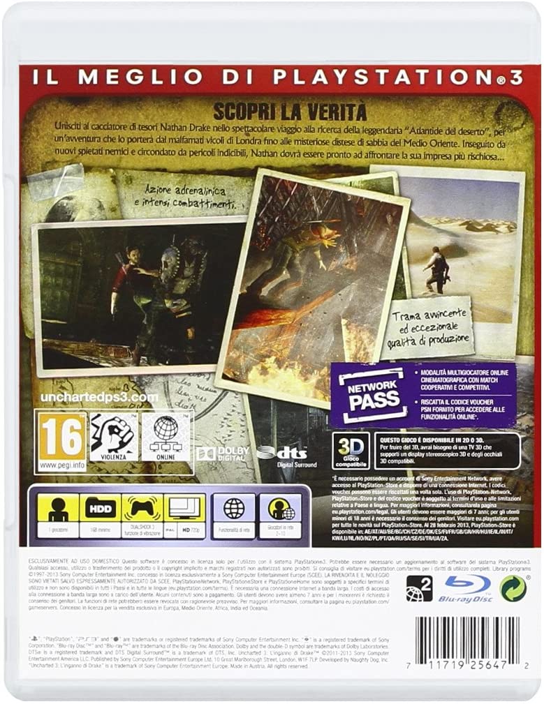 UNCHARTED 3 : L'INGANNO DI DRAKE PS3 (versione italiana)ESSENTIALS (4634120749110)