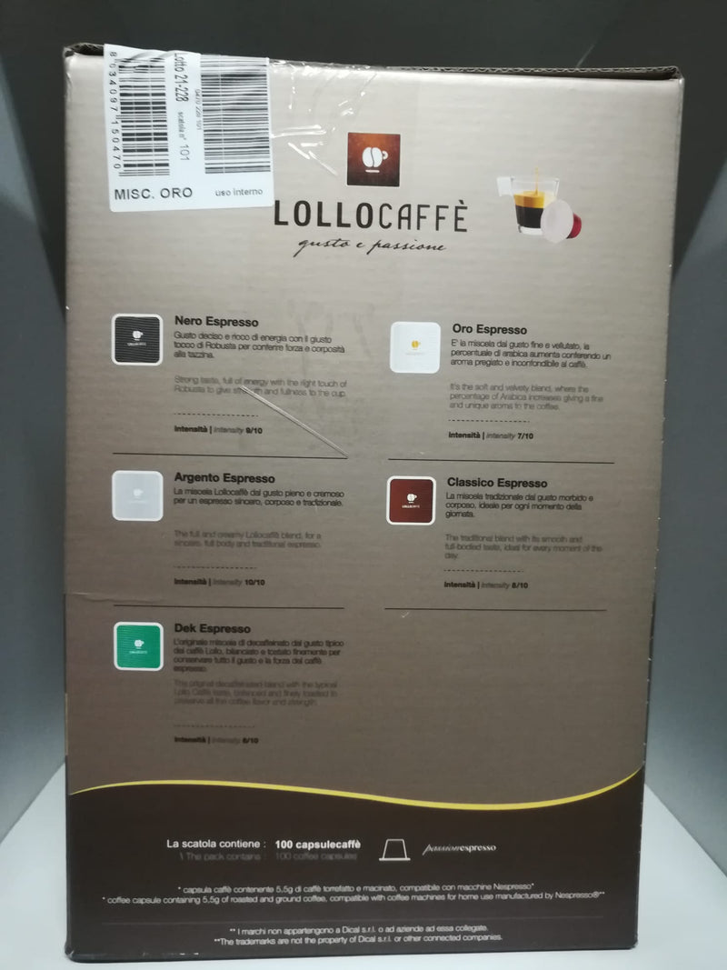 LOLLO CAFFE' -100 CAPSULE COMPATIBILI CON MACCHINE NESPRESSO(intensita' 8/10) (6542176649270)