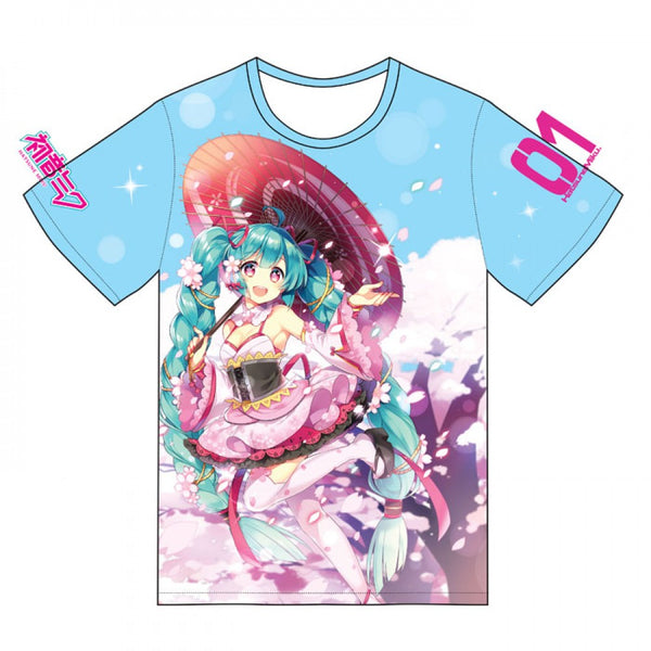T-Shirt Hatsune Miku con stamapa All Over: Hanami (UNISEX) (6867376209974)
