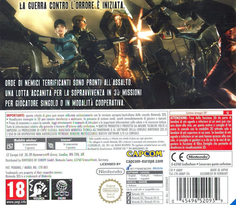 RESIDENT EVIL THE MERCENARIES 3D NINTENDO 3DS VERSIONE ITALIANA (8046228603182)