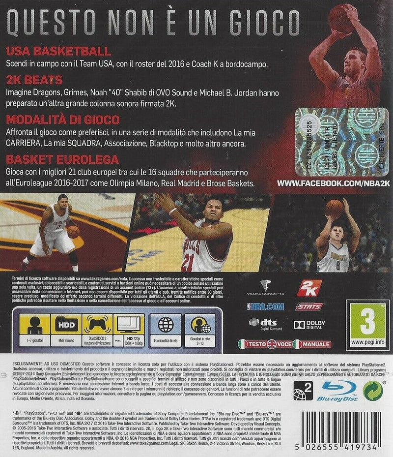 NBA 2K17 PLAYSTATION 3 EDIZIONE ITALIANA (4534109962294)
