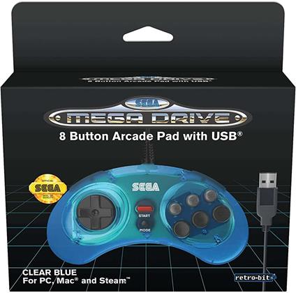 Retro-Bit SEGA MD 8-Button USB Blue  [PREORDINE] (8044557304110)
