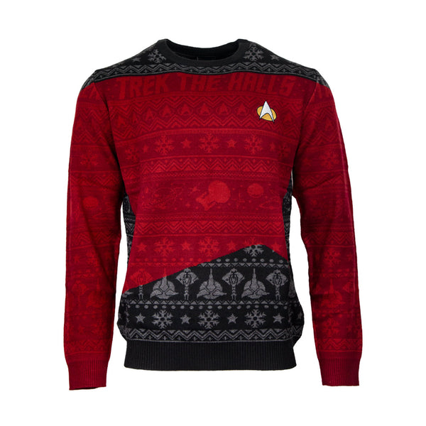 Maglione ufficiale di Star Trek 'Trek The Halls' rosso -  Ugly Sweater (8001172209966)