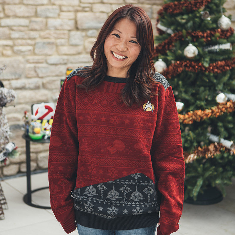 Maglione ufficiale di Star Trek 'Trek The Halls' rosso -  Ugly Sweater (8001172209966)