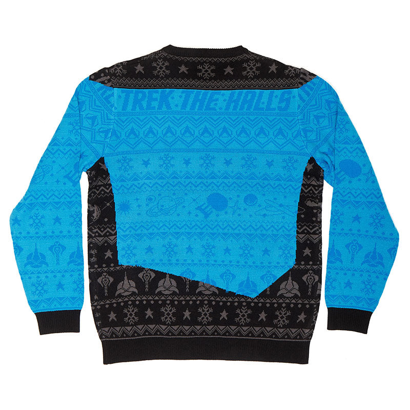 Maglione ufficiale di Star Trek 'Trek The Halls' blu -  Ugly Sweater (8001027080494)
